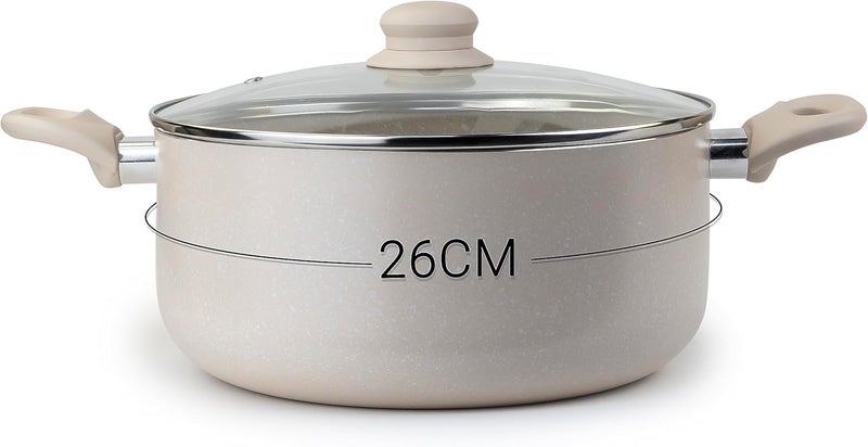 WILSON Oak Casserole with Lid and Marble Coating, Soft Touch Handle, Stew Pot Suitable for Gas, Electric, and Ceramic Stove Dutch Oven - 26cm – Cream - Image 3
